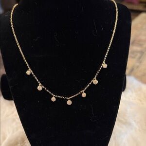 Dainty Gold Disc Charm Necklace with Sparkling Droplets